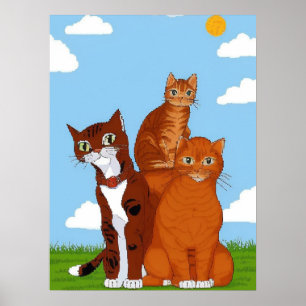 Affiche de famille de chat fantaisiste - Art mural