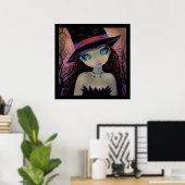 Affiche de fantasy art de sorcière aux yeux brilla (Bureau à domicile)