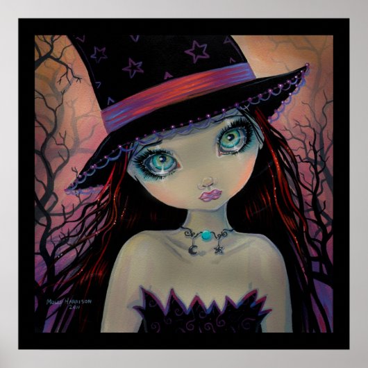 Affiche de fantasy art de sorcière aux yeux brilla (Devant)