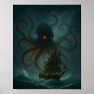 Affiche de fantasy dark du monstre marin Kraken