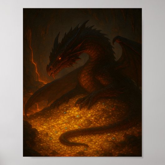 Affiche de fantasy Dragon Doré Gardant un Trésor (Devant)