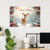 Affiche de faon mignon dans une forêt enneigée (Bureau à domicile)