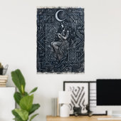 Affiche de femme à la lune monochrome (Bureau à domicile)