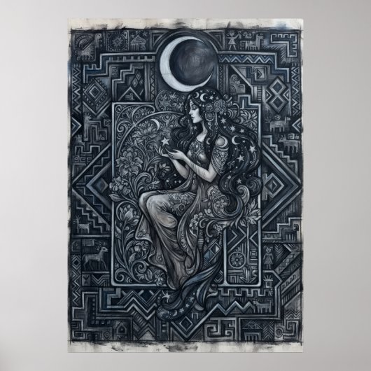 Affiche de femme à la lune monochrome (Devant)