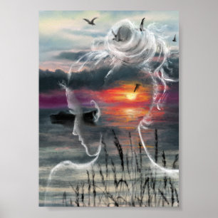 Affiche de femme au coucher du soleil