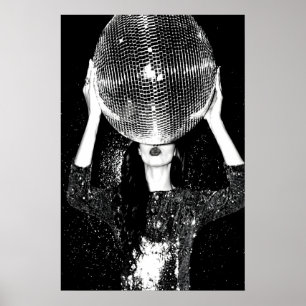 Affiche de femme boule disco, Rétro noir et blanc