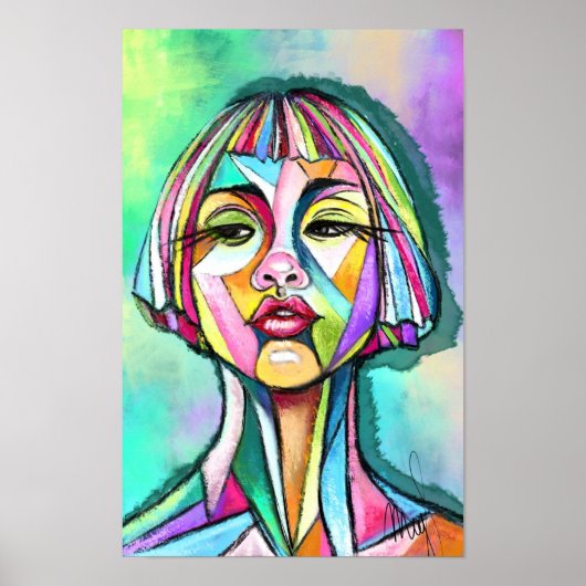Affiche de femme dans le style d'art cubiste (Devant)