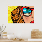Affiche de femme de Pop Art avec des lunettes de s (Cuisine)