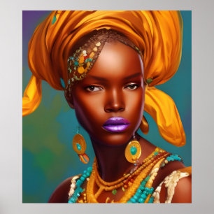 affiche de femme princesse africaine bijoux en or
