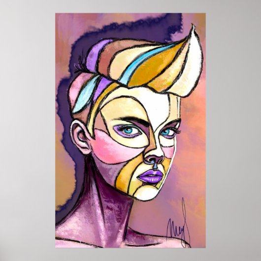 Affiche de femme punk colorée (Devant)