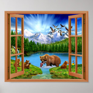 Affiche de fenêtre de faux de région sauvage de
