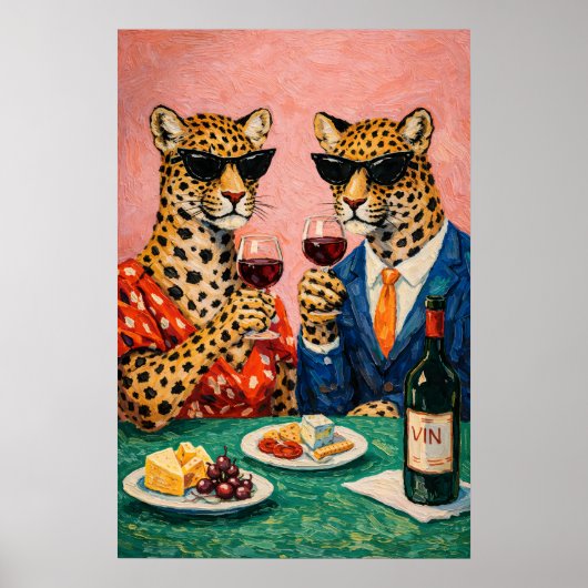 Affiche de fête au vin léopard, Art mural d'animal (Devant)