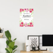 Affiche de fête d'anniversaire à fleurs roses et v (Bureau à domicile)