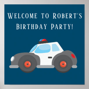 Affiche de fête d'anniversaire bleu marine de voit
