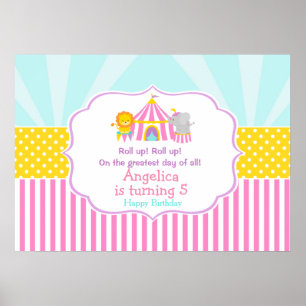 Affiche de fête d'anniversaire rose de Carnaval du