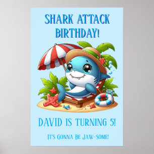 Affiche de fête d'anniversaire Shark Attack Beach 