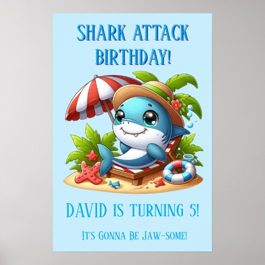 Affiche de fête d'anniversaire Shark Attack Beach (Devant)
