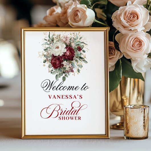 Affiche de Fête de Mariage Burgundy Rouge Profond