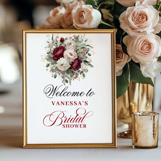 Affiche de Fête de Mariage Verte Rose Bourgogne
