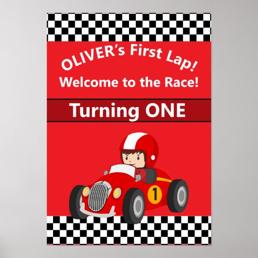 Affiche de fête de voiture de course pour 1er anni (Devant)