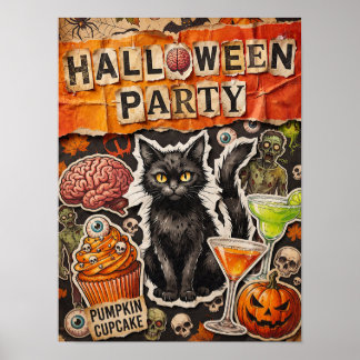 Affiche de fête d'Halloween avec chat noir