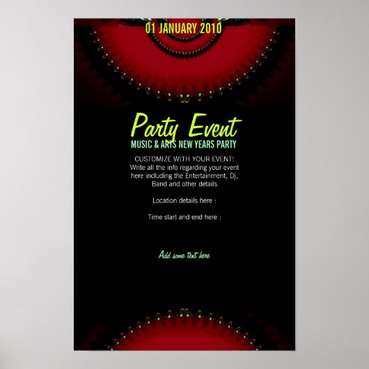 Affiche de fête FANTASY ROUGE FONCÉ (Devant)