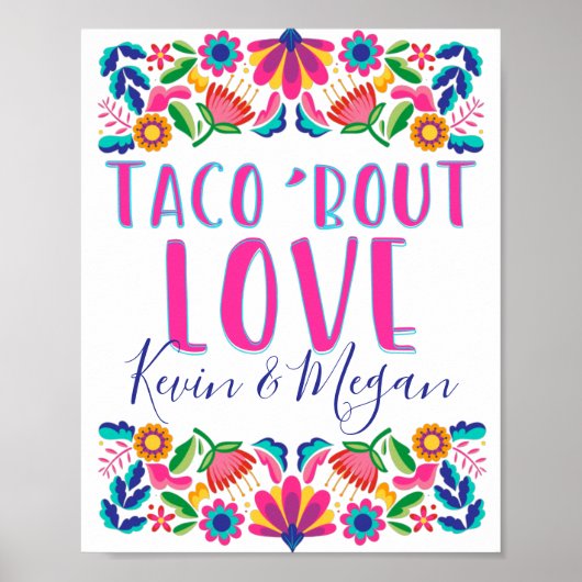 Affiche de Fête Mexicaine Fleurs Fête Tacos Amour (Devant)