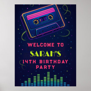 Affiche de fête néon personnalisée pour 14e annive