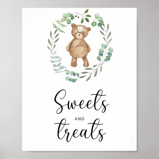 affiche de fête prénatale pour bébé ourson douceur (Devant)
