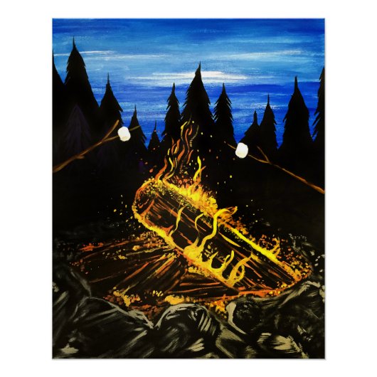Affiche de feu de camp confortable au coucher du s (Devant)
