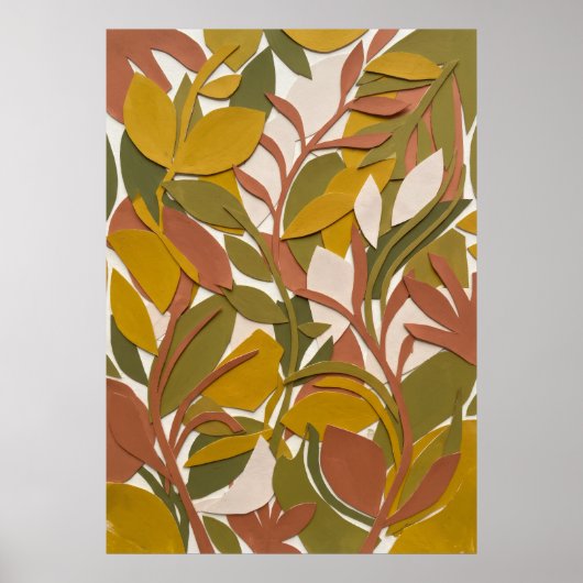 Affiche de feuille botanique verte ocre (Devant)