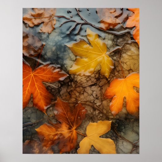 Affiche de feuilles d'automne sous la pluie (Devant)