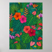 Affiche de feuilles de jungle botanique d'Hibiscus (Devant)