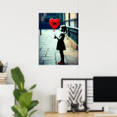 Affiche de fille avec ballon rouge en forme de cœu (Bureau à domicile)