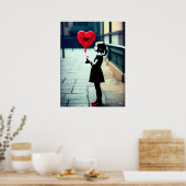 Affiche de fille avec ballon rouge en forme de cœu (Cuisine)