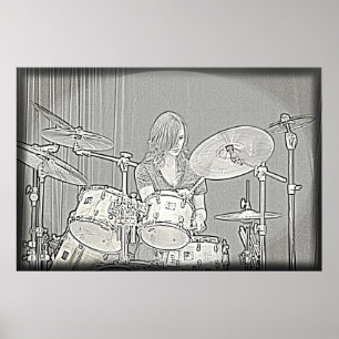 Affiche de fille de tambour ou de batteur