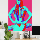 affiche de fille en bikini rouge confiante (Bureau à domicile)