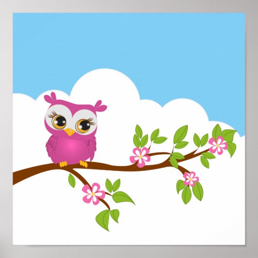 Affiche de fille hibou mignonne sur une branche (Devant)