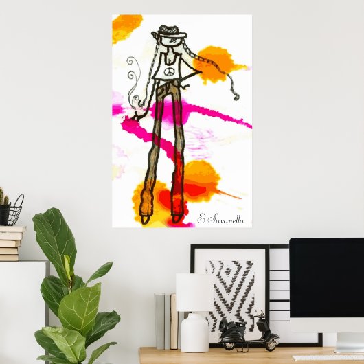 affiche de fille hipster (Bureau à domicile)