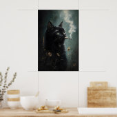 Affiche de fleur de chat noir fumant, Dark Academi (Cuisine)