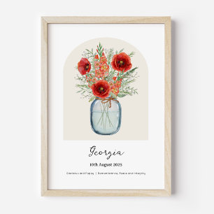 Affiche de fleur de mois de naissance d'août Gladi