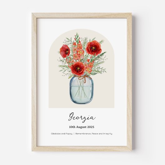 Affiche de fleur de mois de naissance d'août Gladi