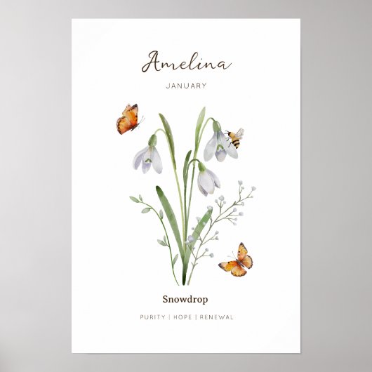 Affiche de fleur de mois de naissance de perce-nei (Devant)