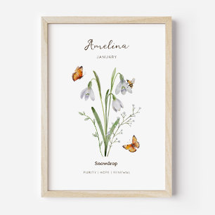 Affiche de fleur de mois de naissance perce-neige