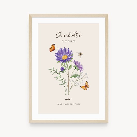 Affiche de fleur de naissance Aster