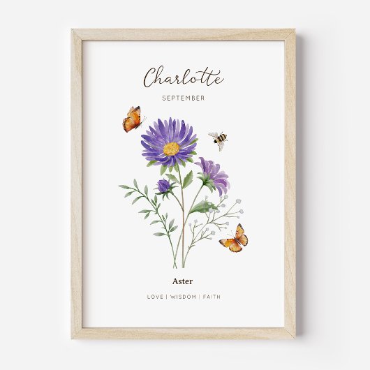 Affiche de fleur de naissance Aster