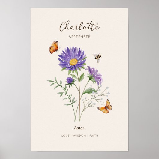 Affiche de fleur de naissance Aster (Devant)