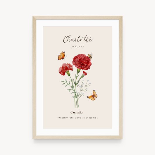 Affiche de fleur de naissance Carnation