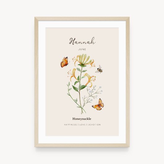 Affiche de fleur de naissance Chèvrefeuille