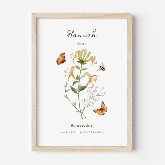 Affiche de fleur de naissance Chèvrefeuille